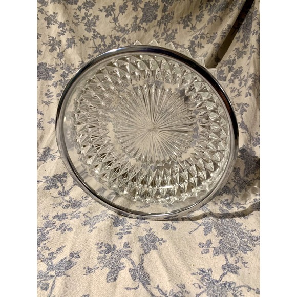 Vintage Diamond Point Crystal Bowl with Silver Plated Rim Celtic Made in England - Picture 4 of 13